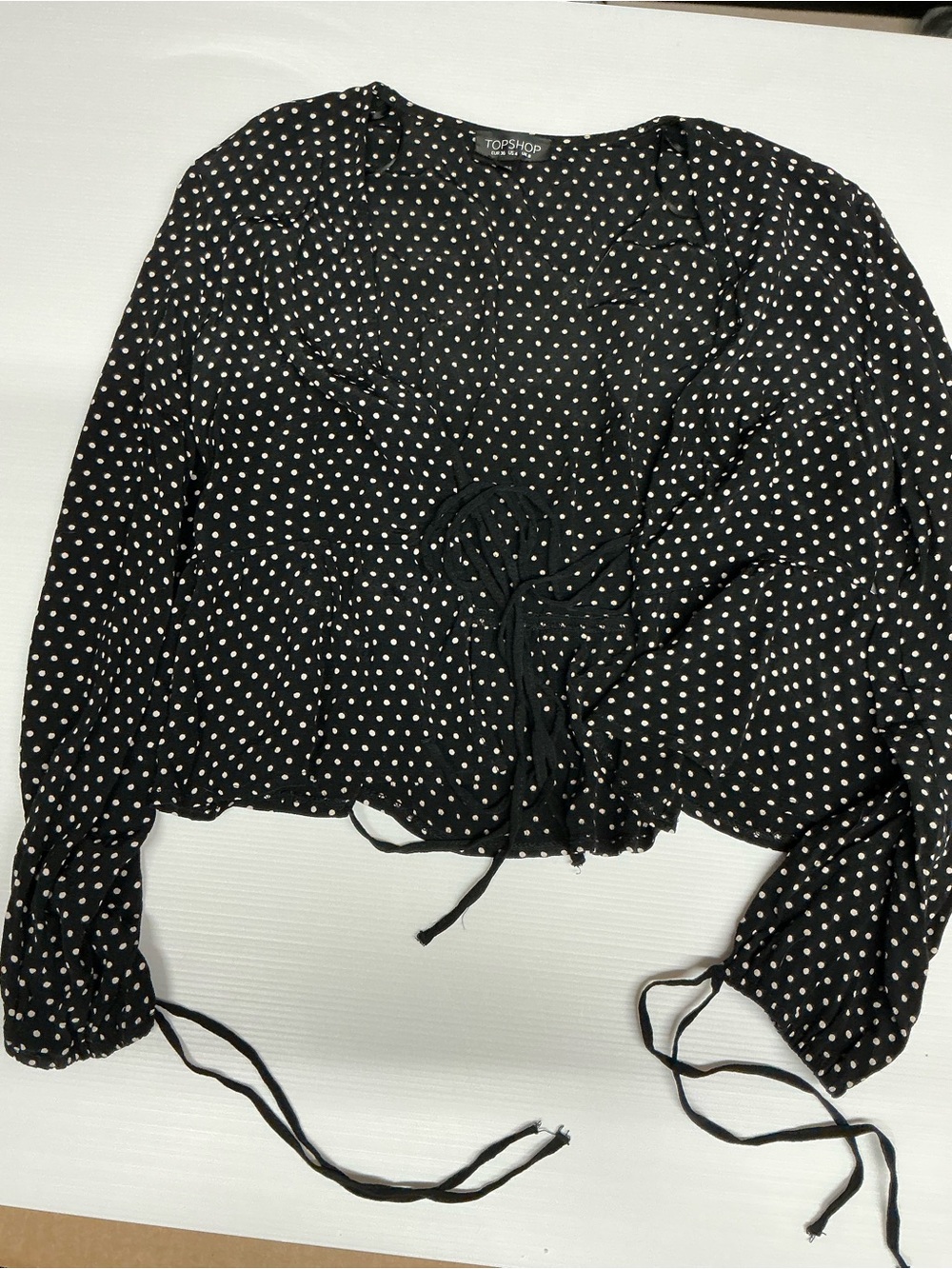 Topshop Black Polka Dot Tie-Front Blouse